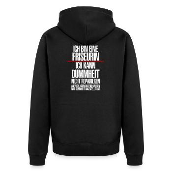Ich Bin Eine FRISEURIN - Unisex Premium Bio Zip Hoodie - Schwarz - Hinten - Nico (187cm)