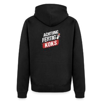 Minimal Techno Raver Druffi Kokser Koksnase - Unisex Premium Bio Zip Hoodie - Schwarz - Hinten - Nico (187cm)