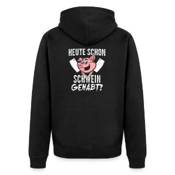 Heute Schon Schwein Gehabt Metzger - Unisex Premium Bio Zip Hoodie - Schwarz - Hinten - Nico (187cm)