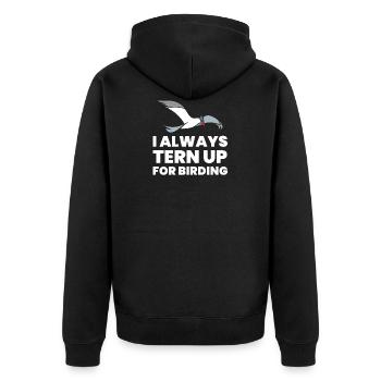 Vogelbeobachtung, Vogelbeobachtung Wortspiel - TERN Up - Unisex Premium Bio Zip Hoodie - Schwarz - Hinten - Nico (187cm)