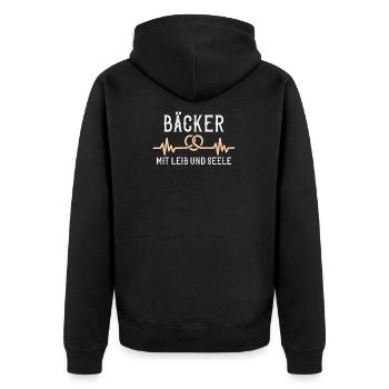 bäcker mit leib und seele Herzschlag Brezel Brezen - Unisex Premium Bio Zip Hoodie - Schwarz - Hinten - Nico (187cm)