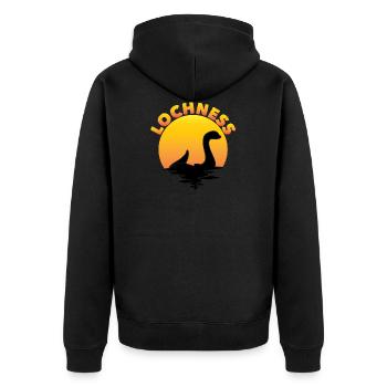 Lochness Nessie Schottland - Unisex Premium Bio Zip Hoodie - Schwarz - Hinten - Nico (187cm)