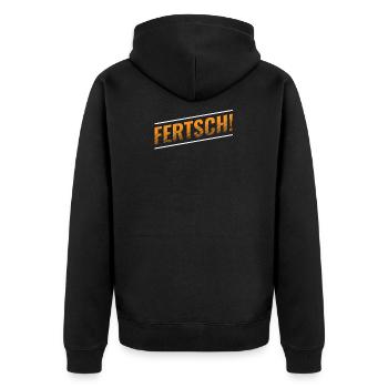 FERTSCH! SÄCHSISCH - Unisex Premium Bio Zip Hoodie - Schwarz - Hinten - Nico (187cm)