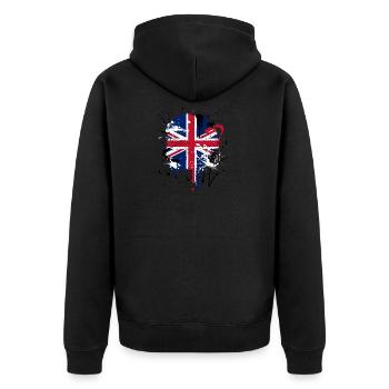 Paintsplash Britische Flagge Shirt | Großbritannien - Unisex Premium Bio Zip Hoodie - Schwarz - Hinten - Nico (187cm)