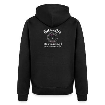 Top Funny Oldometer 70th Birthday Gift Design - Unisex Premium Organic Zip Hoodie - black - Back - Nico (187cm)