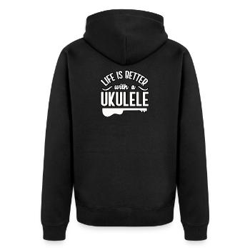 Ukulele - Unisex Premium Bio Zip Hoodie - Schwarz - Hinten - Nico (187cm)