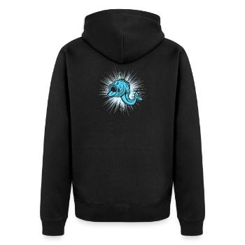 Vintage Fischkopf Angler Dorsch - Unisex Premium Bio Zip Hoodie - Schwarz - Hinten - Nico (187cm)