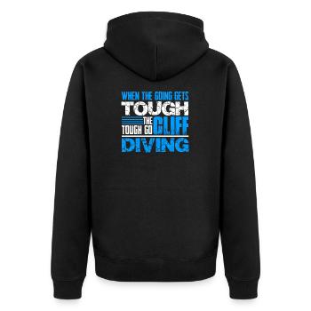 Klippenspringen Lustiges Klippenspringen - Unisex Premium Bio Zip Hoodie - Schwarz - Hinten - Nico (187cm)