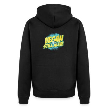 Vegan Veganer - Unisex Premium Bio Zip Hoodie - Schwarz - Hinten - Nico (187cm)