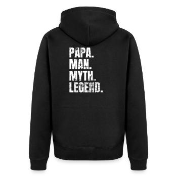 Papa Man Myth Legend Vintage - Unisex Premium Bio Zip Hoodie - Schwarz - Hinten - Nico (187cm)