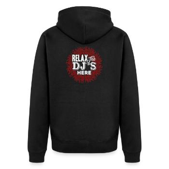 DJ Relax Der DJ ist da - Unisex Premium Bio Zip Hoodie - Schwarz - Hinten - Nico (187cm)