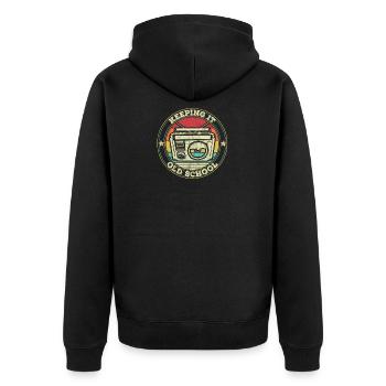 Kassette Old School Hip Hop 80er 90er Boombox G. - Unisex Premium Bio Zip Hoodie - Schwarz - Hinten - Nico (187cm)