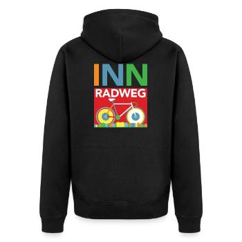 Inn-Radweg - Unisex Premium Bio Zip Hoodie - Schwarz - Hinten - Nico (187cm)