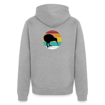 Kiwi Vogel Neuseeland Lustig - Unisex Premium Bio Zip Hoodie - Grau meliert - Hinten - Nico (187cm)