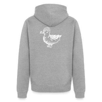 Möwe Moin - Unisex Premium Bio Zip Hoodie - Grau meliert - Hinten - Nico (187cm)