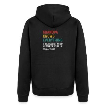 Opa weiß alles T-Shirt, lustiger Opa Gi - Unisex Premium Bio Zip Hoodie - Schwarz - Hinten - Nico (187cm)
