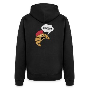 Bonjour Croissant With Mustache And Beret Hat Pun - Unisex Premium Organic Zip Hoodie - black - Back - Nico (187cm)