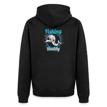 Vintage Fischkopf Angler Dorsch - Unisex Premium Bio Zip Hoodie - Schwarz - Hinten - Nico (187cm)