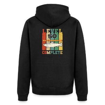 Level 50 Complete Retro Fisherman Vintage Trout - Unisex Premium Organic Zip Hoodie - black - Back - Nico (187cm)