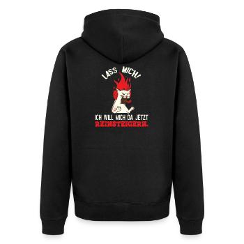 Lass mich Ich will mich da jetzt reinsteigern - Unisex Premium Bio Zip Hoodie - Schwarz - Hinten - Nico (187cm)