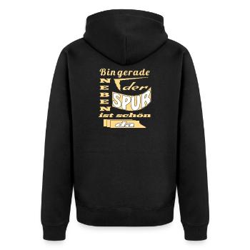 Bin gerade neben der Spur ist schoen da - Unisex Premium Bio Zip Hoodie - Schwarz - Hinten - Nico (187cm)