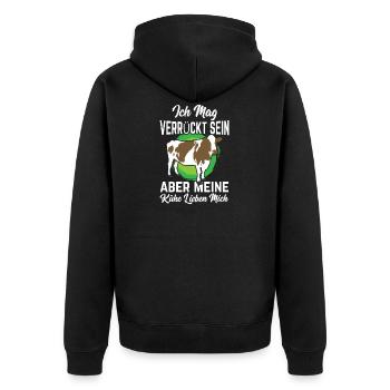 Ich mag verrückt sein aber meine Kühe lieben mich - Unisex Premium Bio Zip Hoodie - Schwarz - Hinten - Nico (187cm)