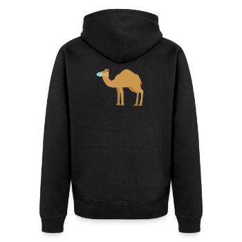 Kamel - Unisex Premium Bio Zip Hoodie - Schwarz - Hinten - Nico (187cm)