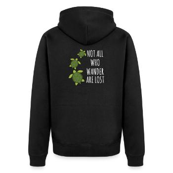 Turtle-Not All Who Wander Are Lost - Unisex Premium Bio Zip Hoodie - Schwarz - Hinten - Nico (187cm)