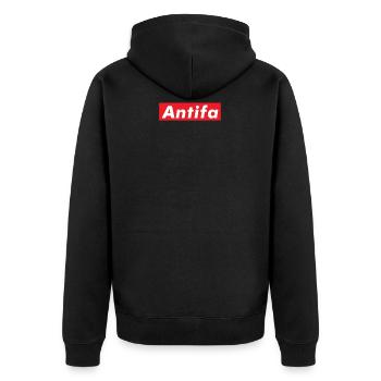 Antifa - Antirassismus und antifaschistische Resistenz - Unisex Premium Bio Zip Hoodie - Schwarz - Hinten - Nico (187cm)