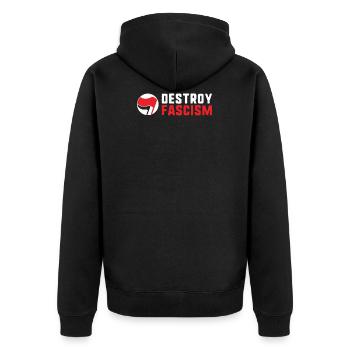Zerstöre den Faschismus, den Antirassismus und den Antifaschisten - Unisex Premium Bio Zip Hoodie - Schwarz - Hinten - Nico (187cm)
