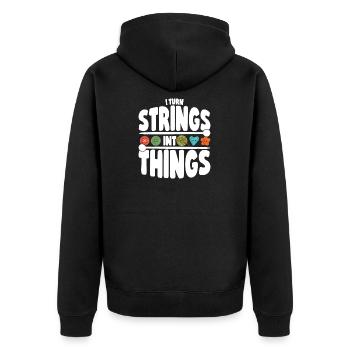 Ich verwandle Saiten in Dinge - Strickliebhaber - Unisex Premium Bio Zip Hoodie - Schwarz - Hinten - Nico (187cm)