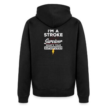 Ich bin ein Schlaganfall-Überlebender drucken - Unisex Premium Bio Zip Hoodie - Schwarz - Hinten - Nico (187cm)
