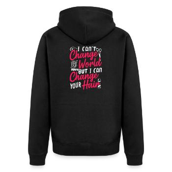 Friseurin Frisur - Unisex Premium Bio Zip Hoodie - Schwarz - Hinten - Nico (187cm)