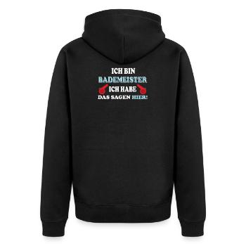 Bademeister - Unisex Premium Bio Zip Hoodie - Schwarz - Hinten - Nico (187cm)