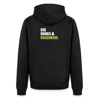 SEX DRUGS AND ROSENKOHL - Unisex Premium Bio Zip Hoodie - Schwarz - Hinten - Nico (187cm)