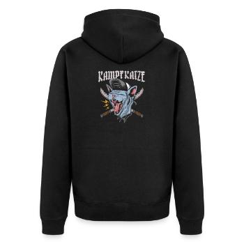 Kampfkatze - Unisex Premium Bio Zip Hoodie - Schwarz - Hinten - Nico (187cm)