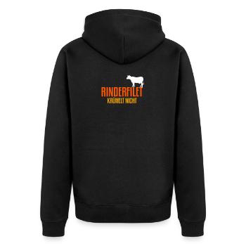 Rinderfilet krümelt nicht - Unisex Premium Bio Zip Hoodie - Schwarz - Hinten - Nico (187cm)