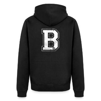 B Anfangsbuchstabe B College Schrift Name Stadt - Unisex Premium Bio Zip Hoodie - Schwarz - Hinten - Nico (187cm)