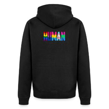LGBT Regenbogen Gay Pride Homo Lesbisch Schwul - Unisex Premium Bio Zip Hoodie - Schwarz - Hinten - Nico (187cm)