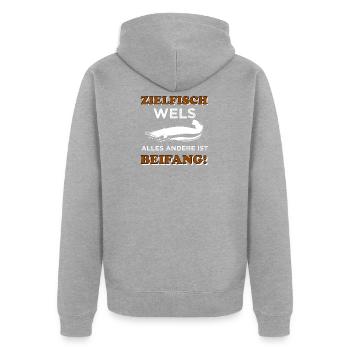 Wels Angeln - Unisex Premium Bio Zip Hoodie - Grau meliert - Hinten - Nico (187cm)