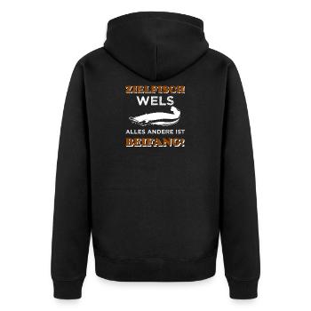 Wels Angeln - Unisex Premium Bio Zip Hoodie - Schwarz - Hinten - Nico (187cm)