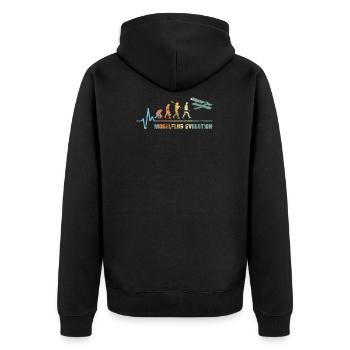 Modellflug Sport Evolution Pilot Flugzeug Vintage - Unisex Premium Bio Zip Hoodie - Schwarz - Hinten - Nico (187cm)