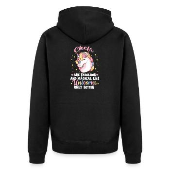 Köche sind fabelhaft und magisch wie nur Einhörner - Unisex Premium Bio Zip Hoodie - Schwarz - Hinten - Nico (187cm)