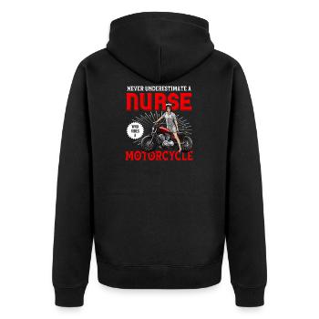 Krankenschwester Bikerin Krankenpflegerin Geschenk - Unisex Premium Bio Zip Hoodie - Schwarz - Hinten - Nico (187cm)
