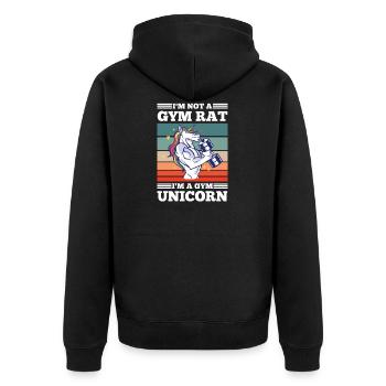 I'm not a Gym Rat I'm a Gym Unicorn - Unisex Premium Bio Zip Hoodie - Schwarz - Hinten - Nico (187cm)