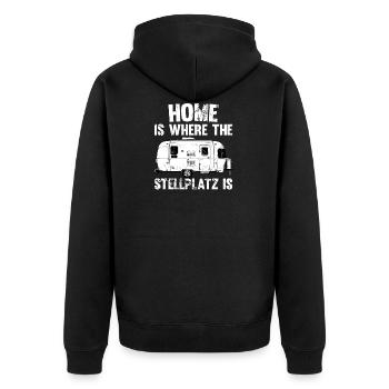 Home is where the Stellplatz is - Unisex Premium Bio Zip Hoodie - Schwarz - Hinten - Nico (187cm)
