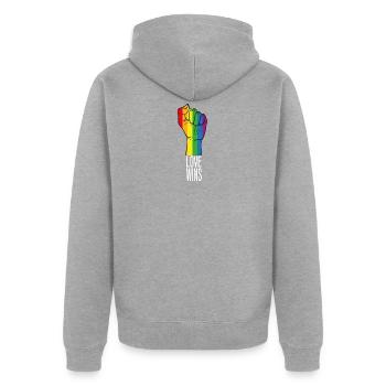 Love Wins - Unisex Premium Bio Zip Hoodie - Grau meliert - Hinten - Nico (187cm)