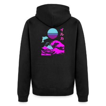 Rétro Aesthetic Iruka Écriture japonaise Vaporwave - Veste à capuche bio Premium Unisexe - noir - Dos - Nico (187cm)