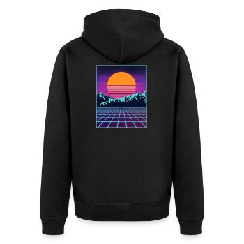 Retro 80s Aesthetic Vaporwave Outrun Style - Unisex Premium Organic Zip Hoodie - black - Back - Nico (187cm)