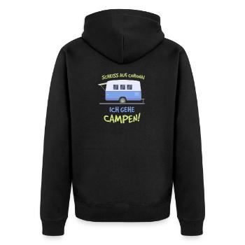 Scheiss auf Corona ich gehe Campen Geschenk Camper - Unisex Premium Bio Zip Hoodie - Schwarz - Hinten - Nico (187cm)
